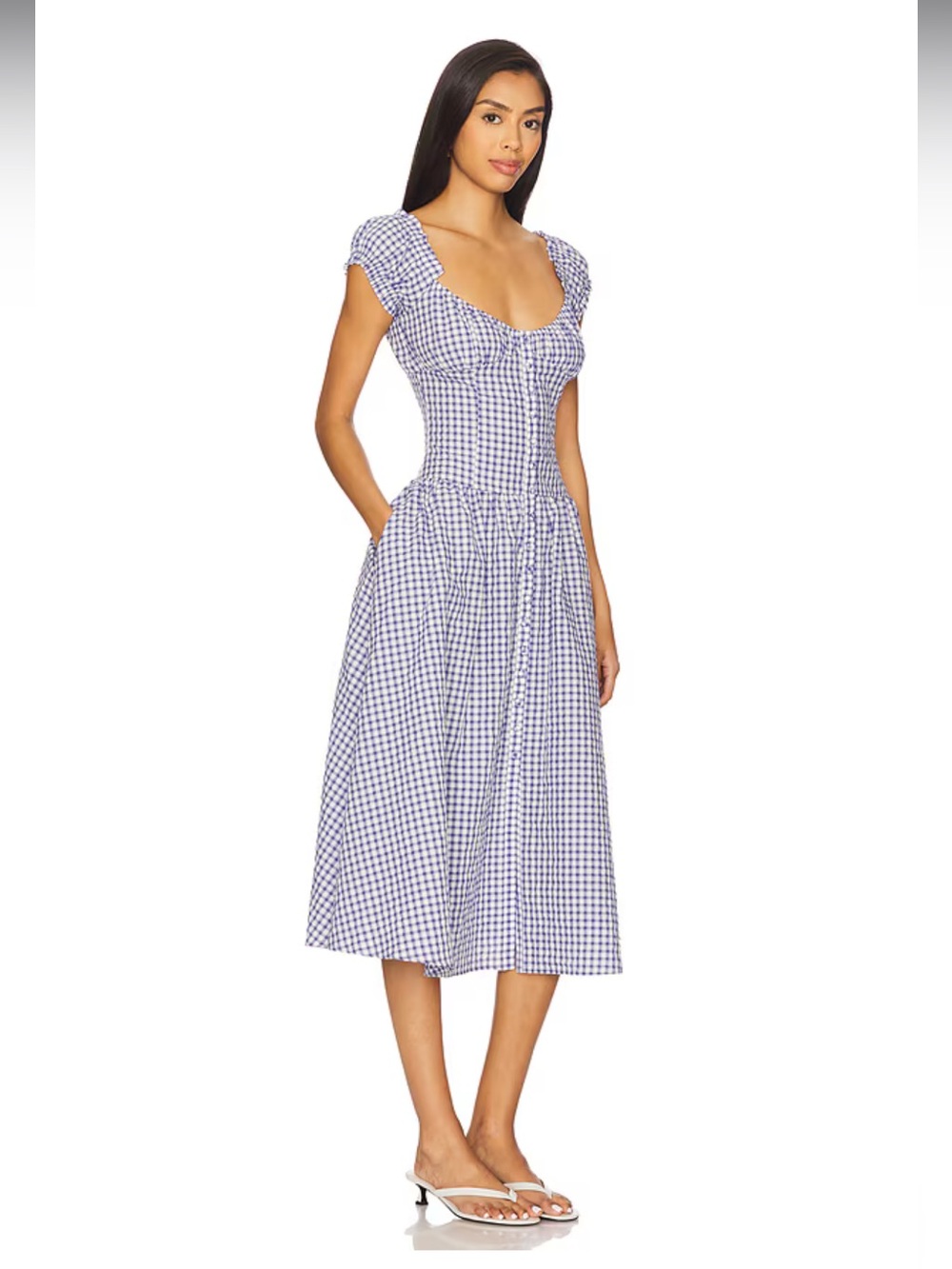 Amanda Uprichard Linella Blue Gingham Midi Dress - Women's XL